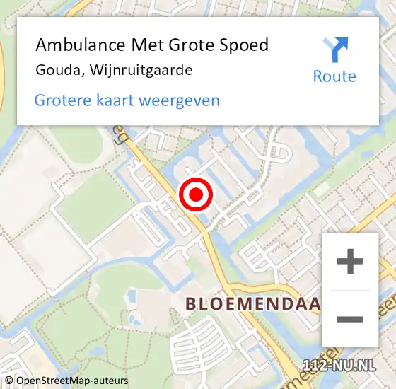 Locatie op kaart van de 112 melding: Ambulance Met Grote Spoed Naar Gouda, Wijnruitgaarde op 16 april 2023 10:19