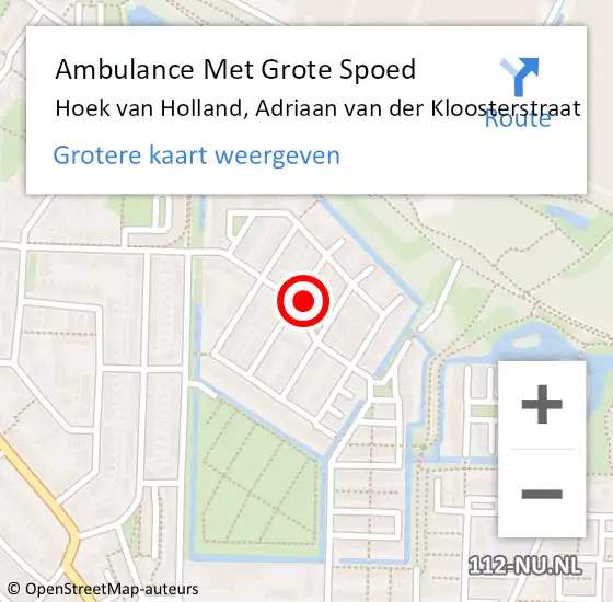 Locatie op kaart van de 112 melding: Ambulance Met Grote Spoed Naar Hoek van Holland, Adriaan van der Kloosterstraat op 16 april 2023 10:52