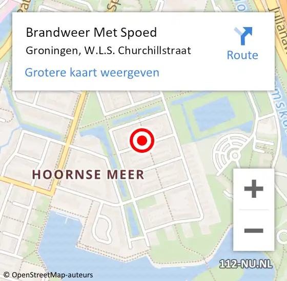 Locatie op kaart van de 112 melding: Brandweer Met Spoed Naar Groningen, W.L.S. Churchillstraat op 16 april 2023 11:40