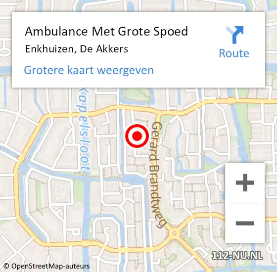 Locatie op kaart van de 112 melding: Ambulance Met Grote Spoed Naar Enkhuizen, De Akkers op 16 april 2023 11:41