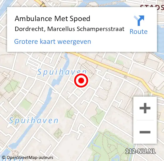 Locatie op kaart van de 112 melding: Ambulance Met Spoed Naar Dordrecht, Marcellus Schampersstraat op 16 april 2023 11:53