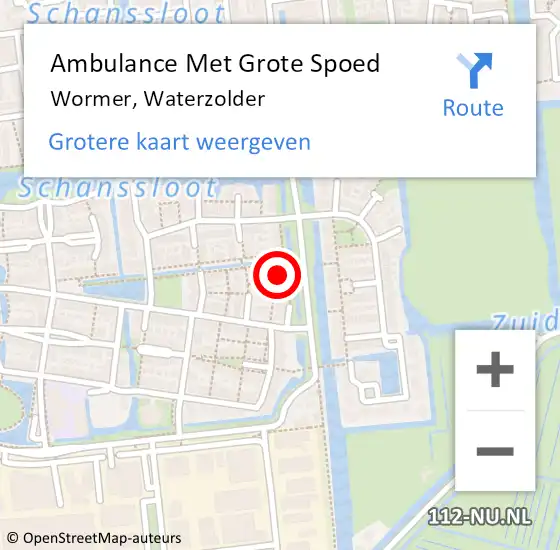 Locatie op kaart van de 112 melding: Ambulance Met Grote Spoed Naar Wormer, Waterzolder op 16 april 2023 11:57
