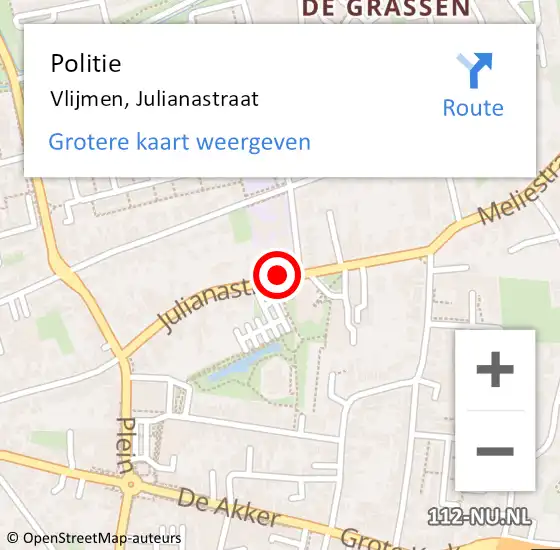 Locatie op kaart van de 112 melding: Politie Vlijmen, Julianastraat op 16 april 2023 12:28