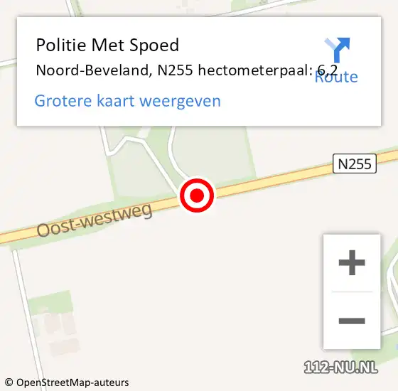 Locatie op kaart van de 112 melding: Politie Met Spoed Naar Noord-Beveland, N255 hectometerpaal: 6,2 op 16 april 2023 12:32