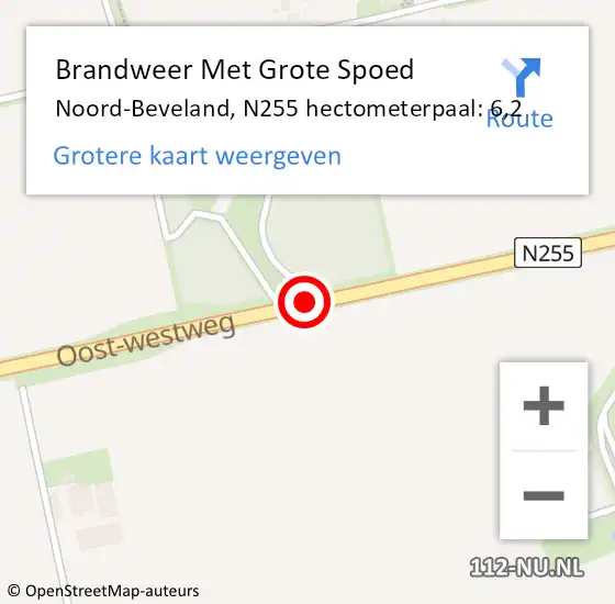 Locatie op kaart van de 112 melding: Brandweer Met Grote Spoed Naar Noord-Beveland, N255 hectometerpaal: 6,2 op 16 april 2023 12:33