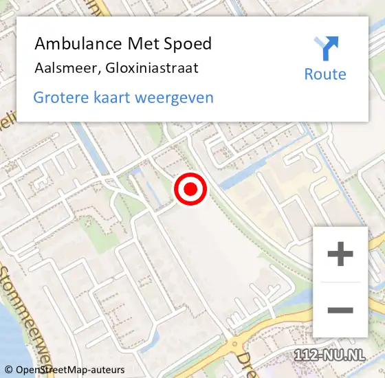 Locatie op kaart van de 112 melding: Ambulance Met Spoed Naar Aalsmeer, Gloxiniastraat op 16 april 2023 12:33