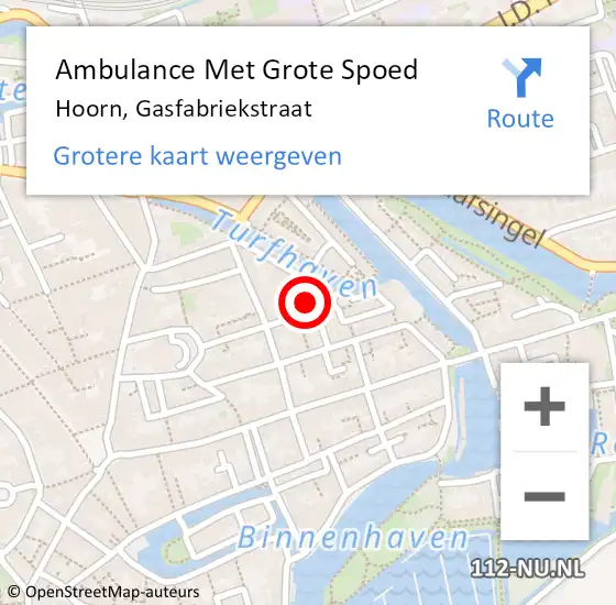 Locatie op kaart van de 112 melding: Ambulance Met Grote Spoed Naar Hoorn, Gasfabriekstraat op 16 april 2023 12:36