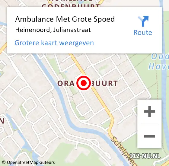 Locatie op kaart van de 112 melding: Ambulance Met Grote Spoed Naar Heinenoord, Julianastraat op 16 april 2023 12:46