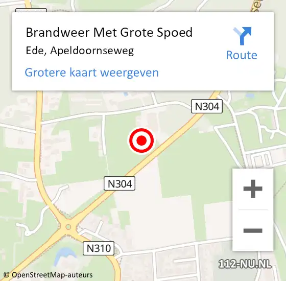 Locatie op kaart van de 112 melding: Brandweer Met Grote Spoed Naar Ede, Apeldoornseweg op 16 april 2023 13:08