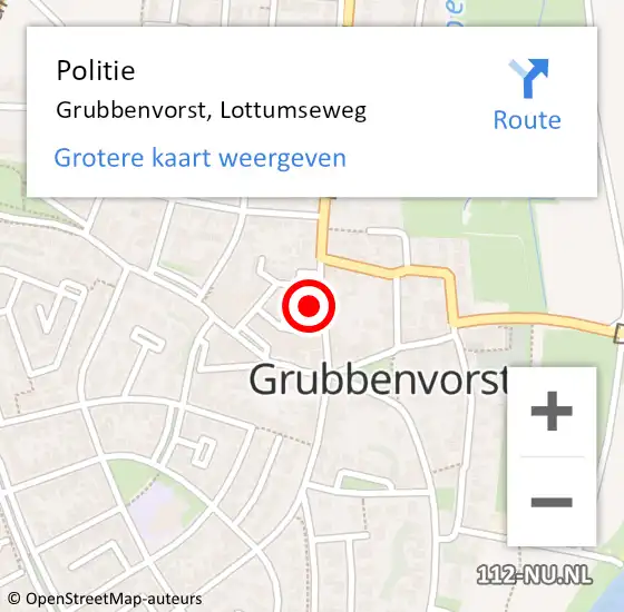 Locatie op kaart van de 112 melding: Politie Grubbenvorst, Lottumseweg op 16 april 2023 13:44