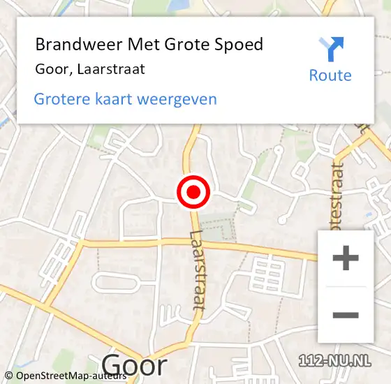 Locatie op kaart van de 112 melding: Brandweer Met Grote Spoed Naar Goor, Laarstraat op 16 april 2023 14:10