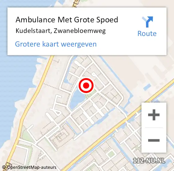 Locatie op kaart van de 112 melding: Ambulance Met Grote Spoed Naar Kudelstaart, Zwanebloemweg op 16 april 2023 14:55