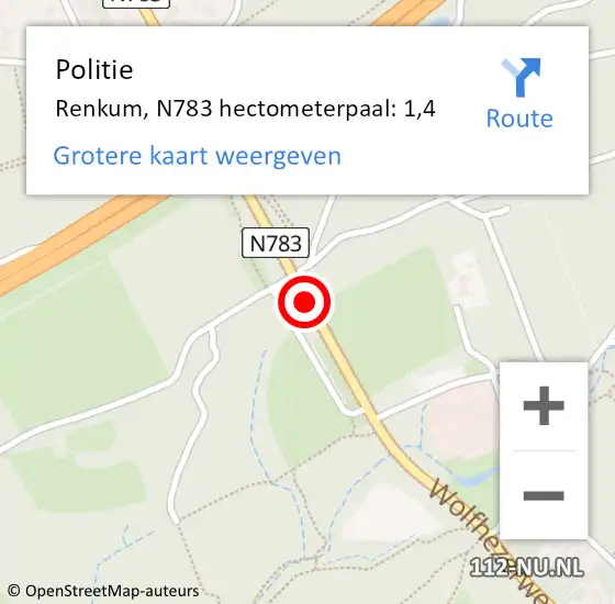 Locatie op kaart van de 112 melding: Politie Renkum, N783 hectometerpaal: 1,4 op 16 april 2023 15:12