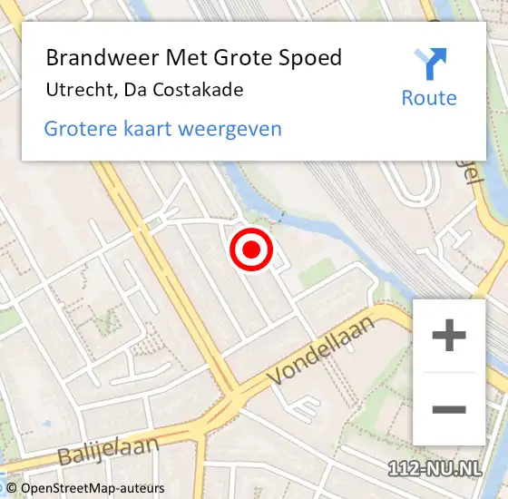 Locatie op kaart van de 112 melding: Brandweer Met Grote Spoed Naar Utrecht, Da Costakade op 16 april 2023 15:34