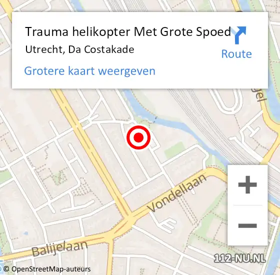 Locatie op kaart van de 112 melding: Trauma helikopter Met Grote Spoed Naar Utrecht, Da Costakade op 16 april 2023 15:38