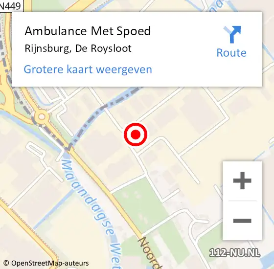 Locatie op kaart van de 112 melding: Ambulance Met Spoed Naar Rijnsburg, De Roysloot op 16 april 2023 15:46