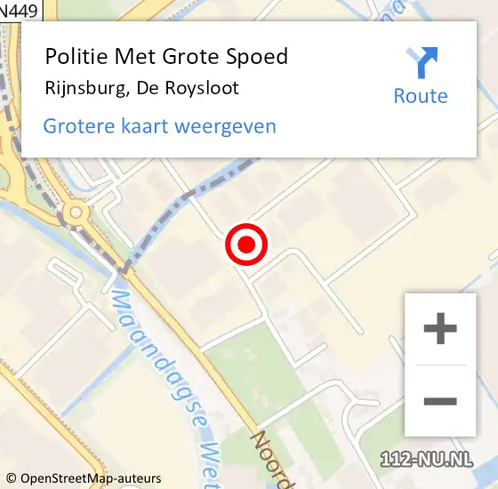 Locatie op kaart van de 112 melding: Politie Met Grote Spoed Naar Rijnsburg, De Roysloot op 16 april 2023 15:48