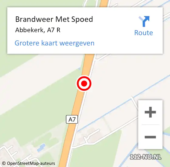 Locatie op kaart van de 112 melding: Brandweer Met Spoed Naar Abbekerk, A7 R op 22 augustus 2014 13:08
