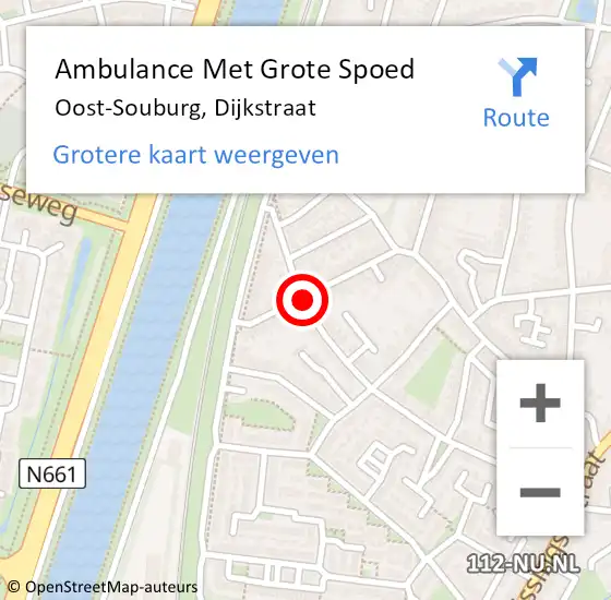 Locatie op kaart van de 112 melding: Ambulance Met Grote Spoed Naar Oost-Souburg, Dijkstraat op 22 augustus 2014 13:09