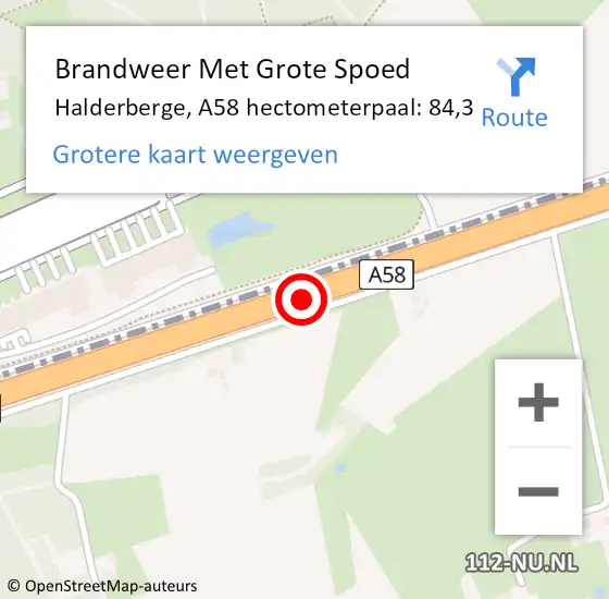 Locatie op kaart van de 112 melding: Brandweer Met Grote Spoed Naar Halderberge, A58 hectometerpaal: 84,3 op 16 april 2023 16:55