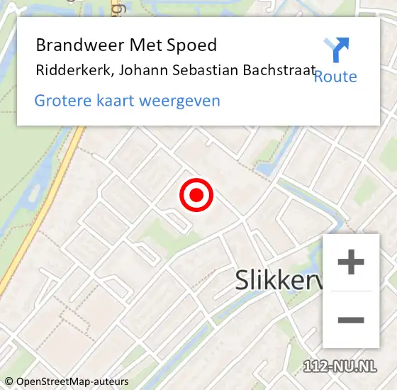 Locatie op kaart van de 112 melding: Brandweer Met Spoed Naar Ridderkerk, Johann Sebastian Bachstraat op 16 april 2023 17:18