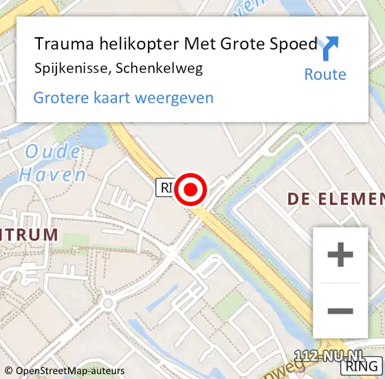 Locatie op kaart van de 112 melding: Trauma helikopter Met Grote Spoed Naar Spijkenisse, Schenkelweg op 16 april 2023 17:42