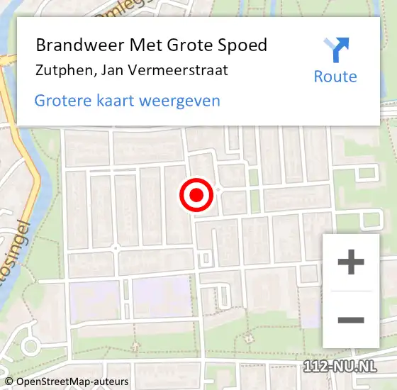 Locatie op kaart van de 112 melding: Brandweer Met Grote Spoed Naar Zutphen, Jan Vermeerstraat op 16 april 2023 18:00