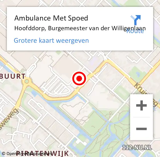 Locatie op kaart van de 112 melding: Ambulance Met Spoed Naar Hoofddorp, Burgemeester van der Willigenlaan op 16 april 2023 18:01