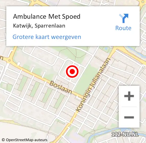 Locatie op kaart van de 112 melding: Ambulance Met Spoed Naar Katwijk, Sparrenlaan op 16 april 2023 18:22