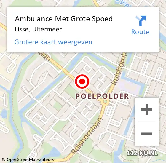 Locatie op kaart van de 112 melding: Ambulance Met Grote Spoed Naar Lisse, Uitermeer op 16 april 2023 18:27