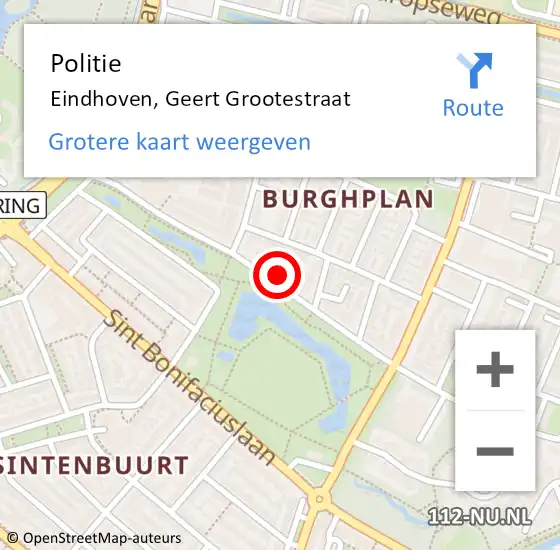 Locatie op kaart van de 112 melding: Politie Eindhoven, Geert Grootestraat op 16 april 2023 18:32