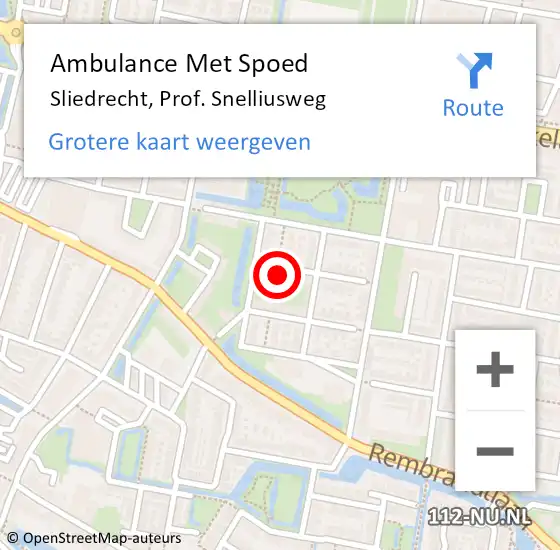 Locatie op kaart van de 112 melding: Ambulance Met Spoed Naar Sliedrecht, Prof. Snelliusweg op 16 april 2023 18:32