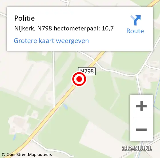 Locatie op kaart van de 112 melding: Politie Nijkerk, N798 hectometerpaal: 10,7 op 16 april 2023 18:38