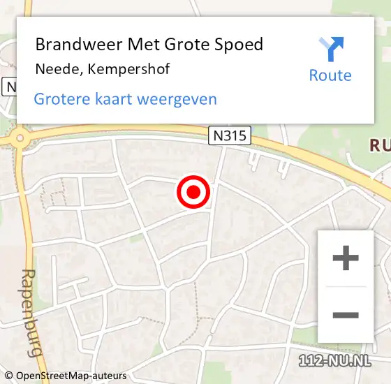 Locatie op kaart van de 112 melding: Brandweer Met Grote Spoed Naar Neede, Kempershof op 16 april 2023 18:50