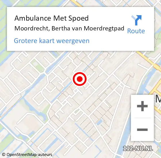 Locatie op kaart van de 112 melding: Ambulance Met Spoed Naar Moordrecht, Bertha van Moerdregtpad op 16 april 2023 18:59