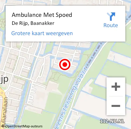 Locatie op kaart van de 112 melding: Ambulance Met Spoed Naar De Rijp, Baanakker op 16 april 2023 19:21