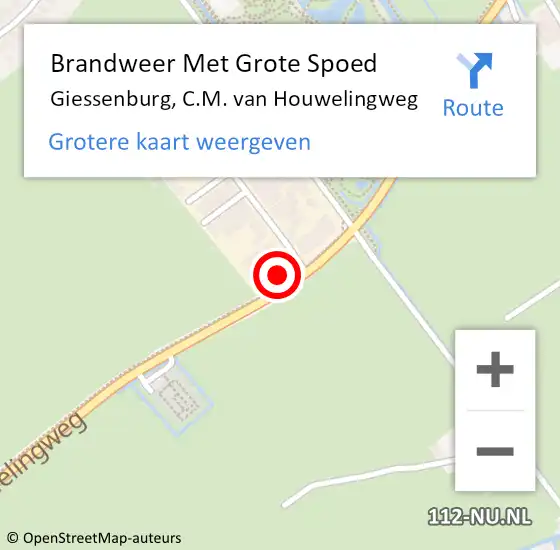 Locatie op kaart van de 112 melding: Brandweer Met Grote Spoed Naar Giessenburg, C.M. van Houwelingweg op 16 april 2023 19:53