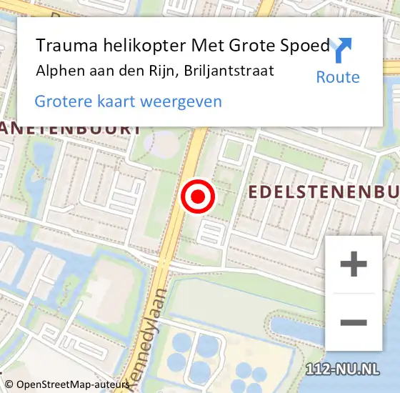 Locatie op kaart van de 112 melding: Trauma helikopter Met Grote Spoed Naar Alphen aan den Rijn, Briljantstraat op 16 april 2023 20:12