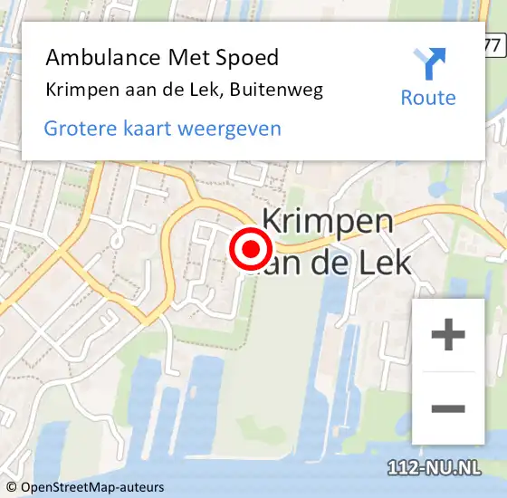 Locatie op kaart van de 112 melding: Ambulance Met Spoed Naar Krimpen aan de Lek, Buitenweg op 16 april 2023 20:21