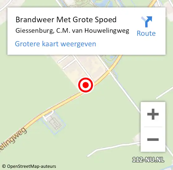 Locatie op kaart van de 112 melding: Brandweer Met Grote Spoed Naar Giessenburg, C.M. van Houwelingweg op 16 april 2023 20:21