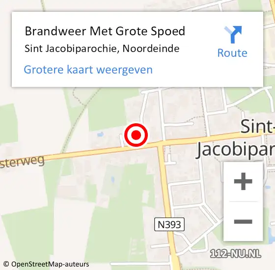 Locatie op kaart van de 112 melding: Brandweer Met Grote Spoed Naar Sint Jacobiparochie, Noordeinde op 16 april 2023 21:15