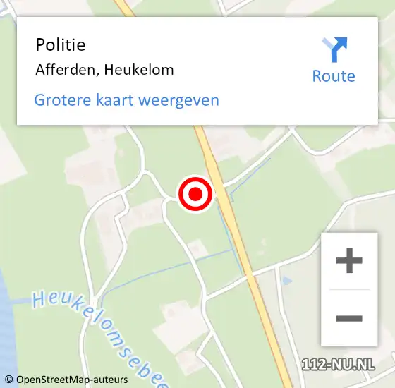 Locatie op kaart van de 112 melding: Politie Afferden, Heukelom op 16 april 2023 22:04