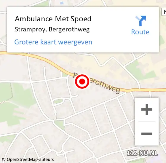 Locatie op kaart van de 112 melding: Ambulance Met Spoed Naar Stramproy, Bergerothweg op 16 april 2023 22:08