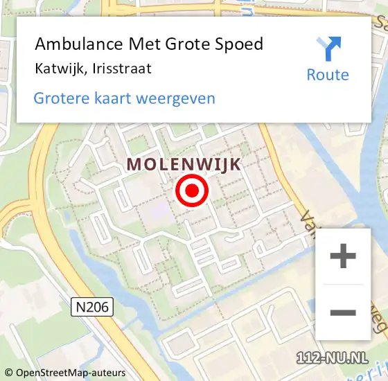 Locatie op kaart van de 112 melding: Ambulance Met Grote Spoed Naar Katwijk, Irisstraat op 16 april 2023 23:00