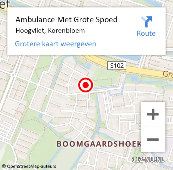 Locatie op kaart van de 112 melding: Ambulance Met Grote Spoed Naar Hoogvliet, Korenbloem op 16 april 2023 23:10