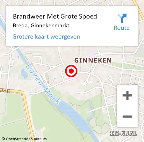 Locatie op kaart van de 112 melding: Brandweer Met Grote Spoed Naar Breda, Ginnekenmarkt op 16 april 2023 23:29