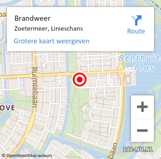 Locatie op kaart van de 112 melding: Brandweer Zoetermeer, Linieschans op 17 april 2023 00:57