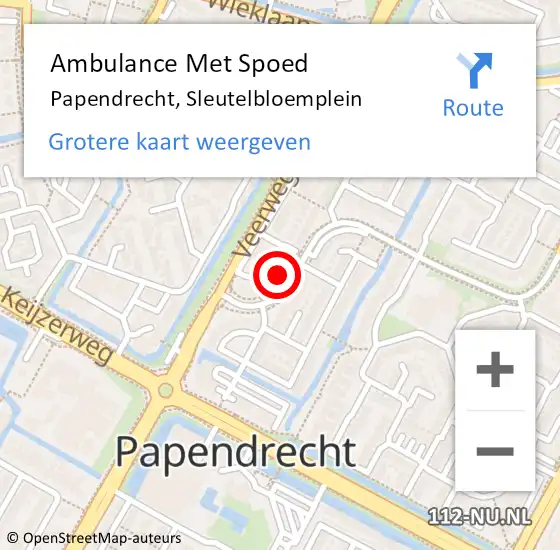 Locatie op kaart van de 112 melding: Ambulance Met Spoed Naar Papendrecht, Sleutelbloemplein op 17 april 2023 01:22