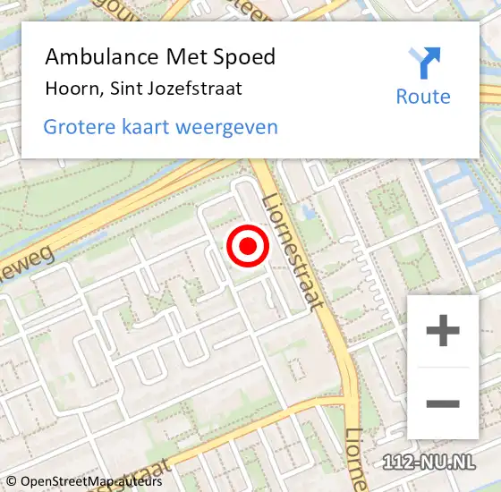 Locatie op kaart van de 112 melding: Ambulance Met Spoed Naar Hoorn, Sint Jozefstraat op 17 april 2023 02:58