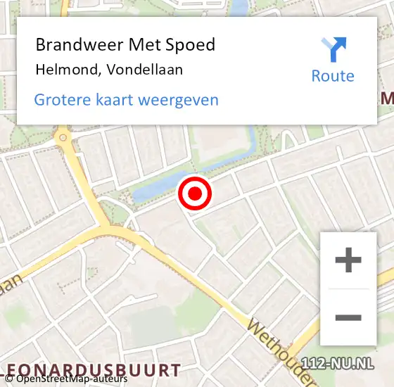 Locatie op kaart van de 112 melding: Brandweer Met Spoed Naar Helmond, Vondellaan op 17 april 2023 04:00